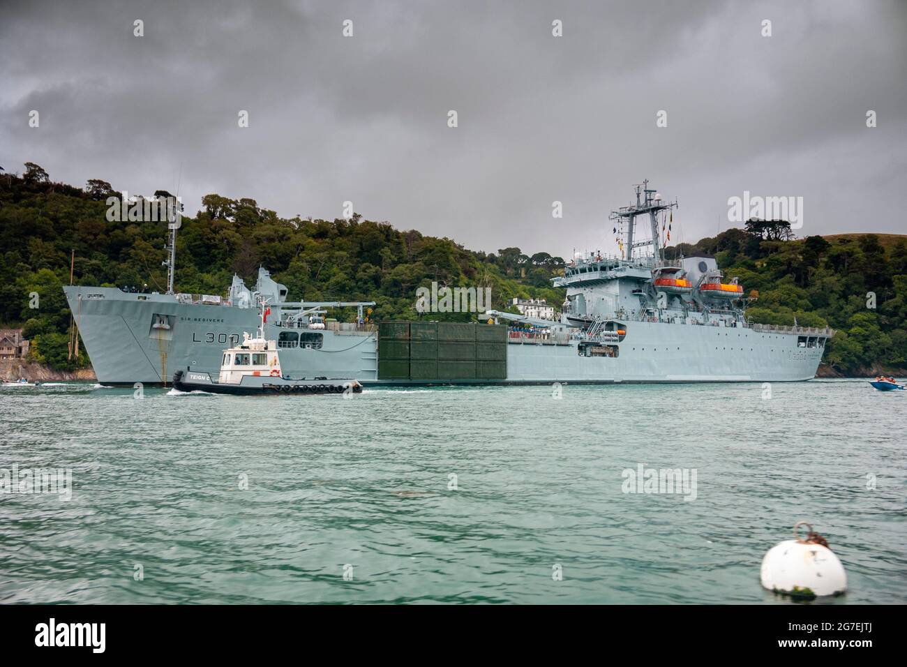 Sir Bedivere Schiff letzte Einreise in River Dartmouth, Devon -Vereinigtes Königreich, vor dem Ausscheiden aus dem Dienst. Stockfoto