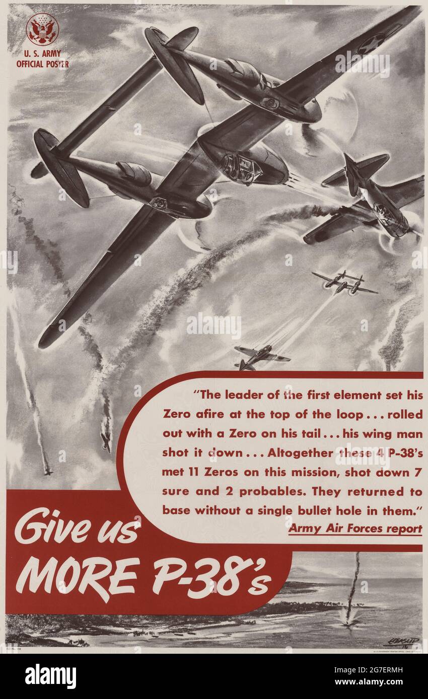 Geben Sie uns mehr P-38 's - America World war II Home Front Poster Stockfoto
