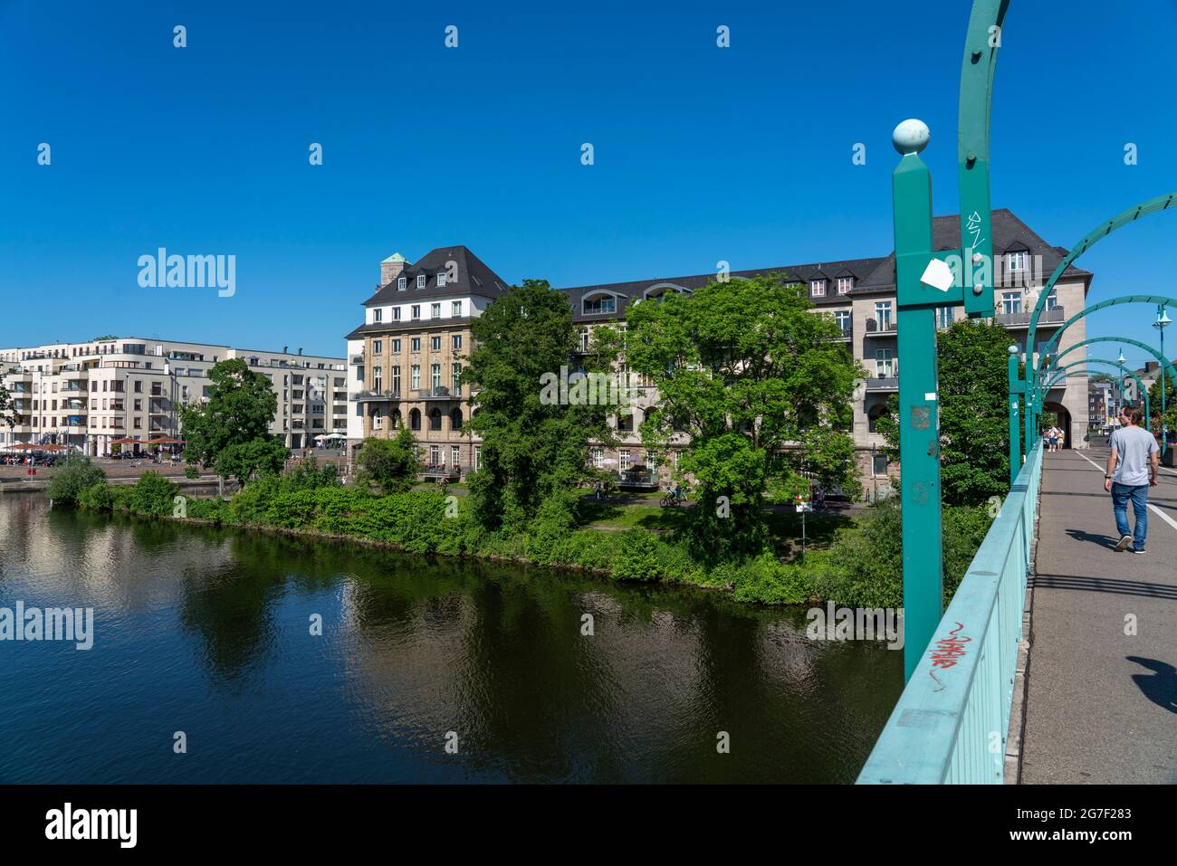 Das Stadtzentrum von Mülheim an der Ruhr, Ruhrpromenade, Wohn- und Geschäftshäuser, Gastronomie, Neubauten, Ruhrbania-Projekt, City Harbo Stockfoto