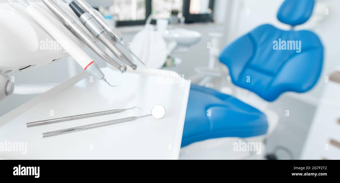 Zahnmedizin, Zahnpflege, gesunde Zähne Konzept. Zahnarztpraxis Stockfoto