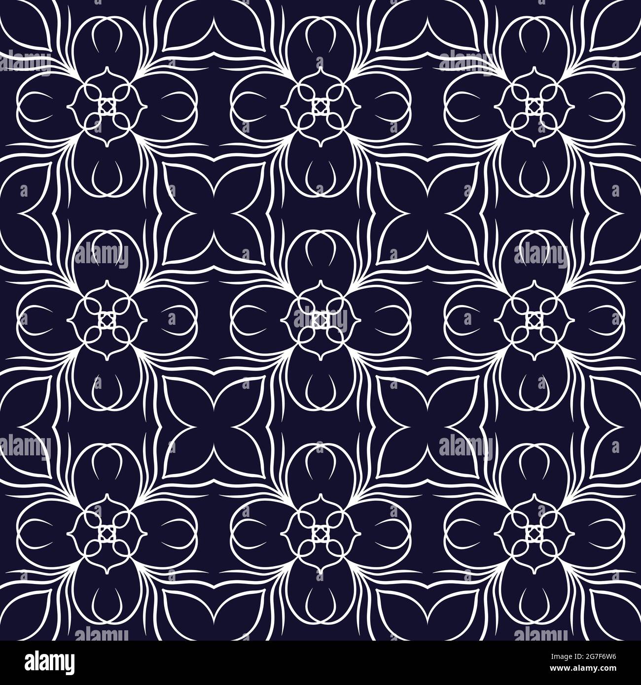 Illustration eines hellen ornamentalen wiederholten Musters auf dunkelblauem Hintergrund Stockfoto