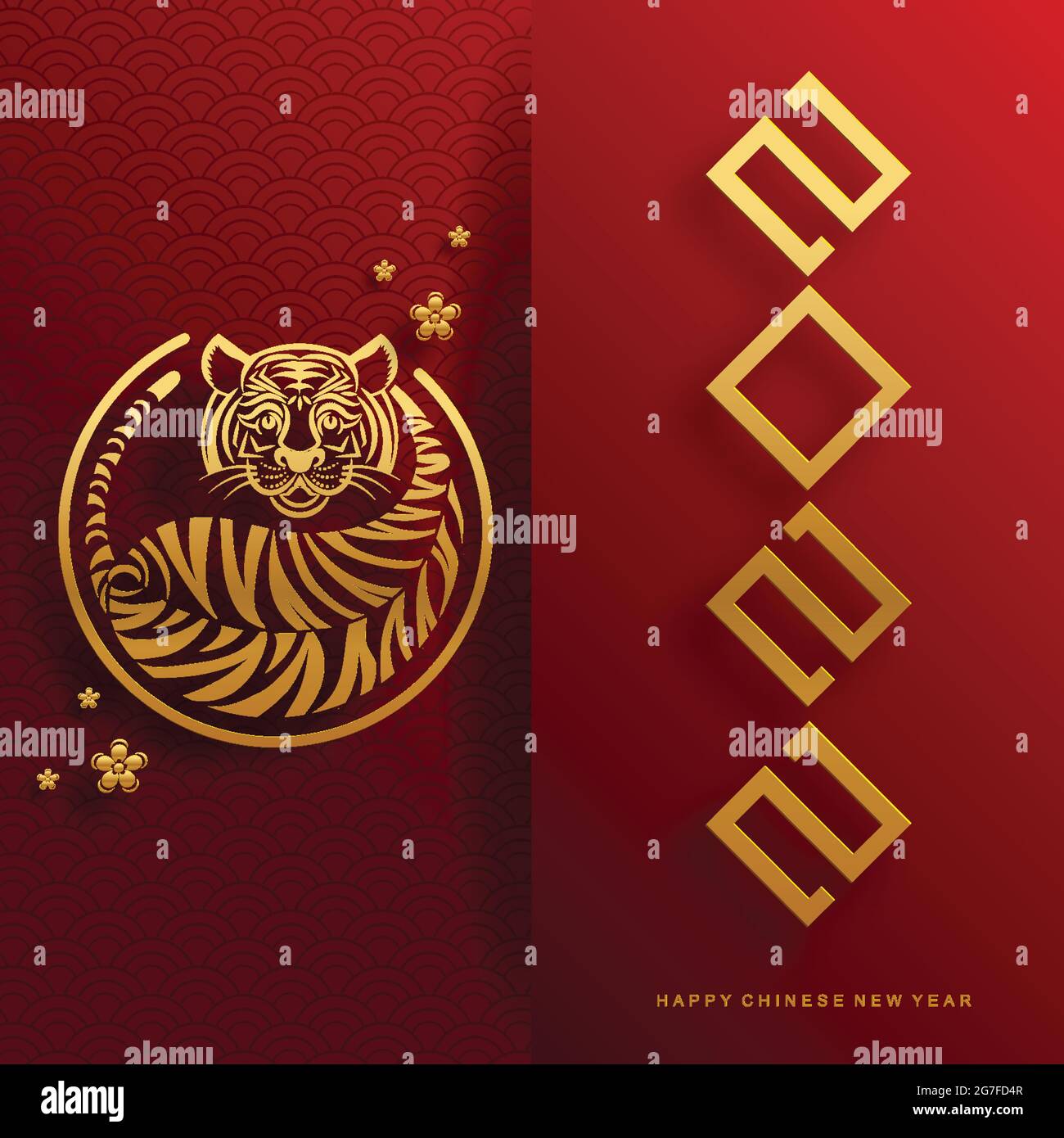 Chinesisches Neujahr 2022 Jahr Des Tigers Rot Und Gold Blume Und Asiatische Elemente Papier Mit Handwerk Stil Auf Hintergrund Geschnitten Stock Vektorgrafik Alamy