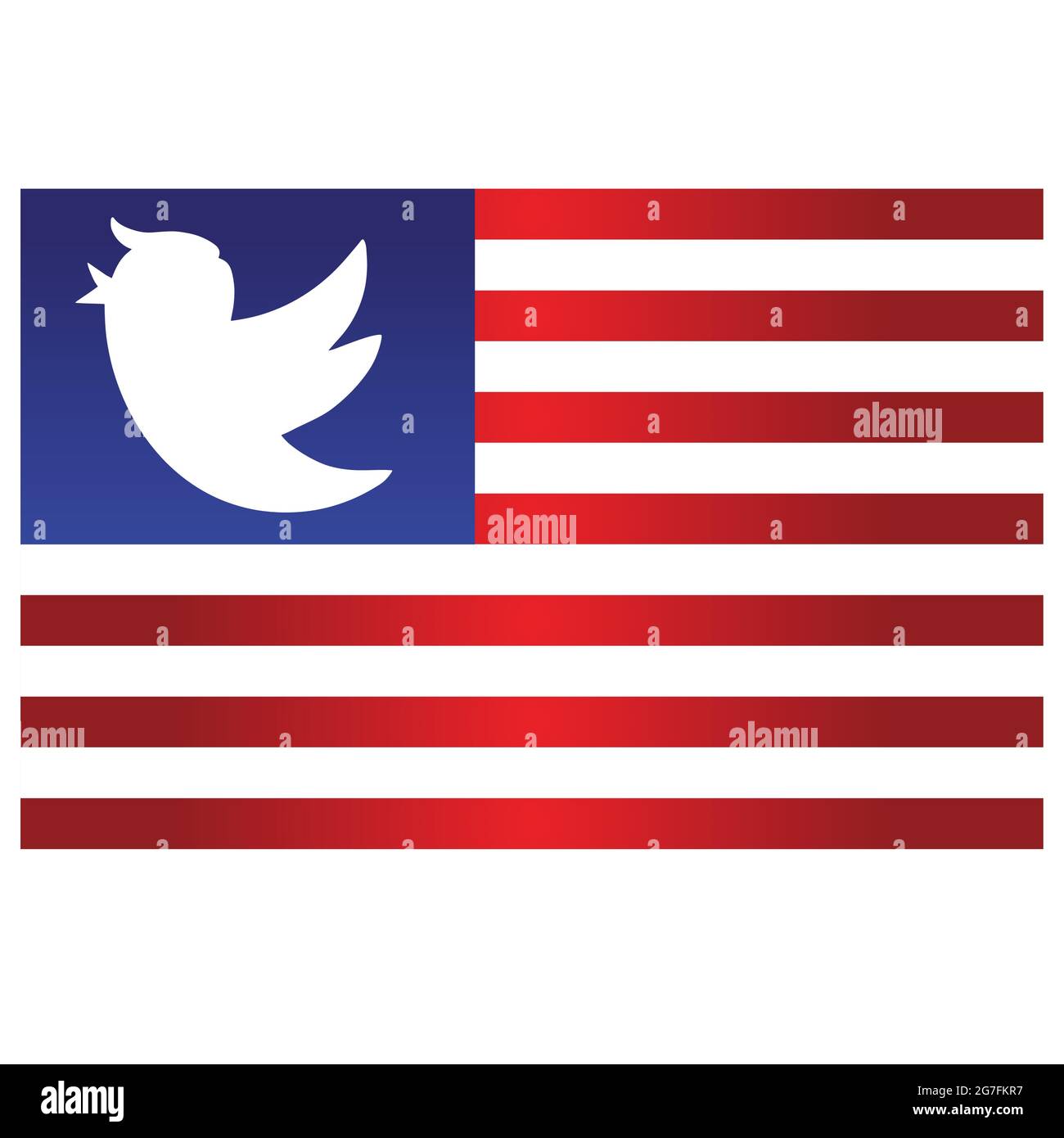 Trump Bird Symbol auf blau und rot Streifen Flagge Zeichen Hintergrund. Vektorgrafik Cartoon Illustration. Stock Vektor