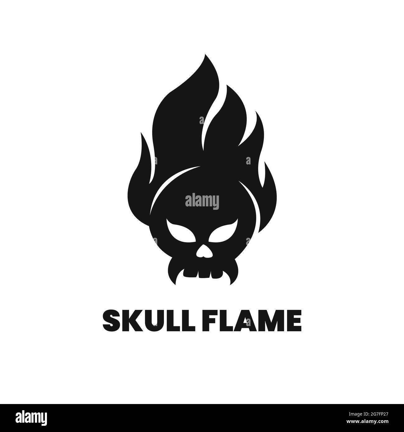 Totenkopf mit Feuer Haar Silhouette Illustration Logo-Design Stockfoto