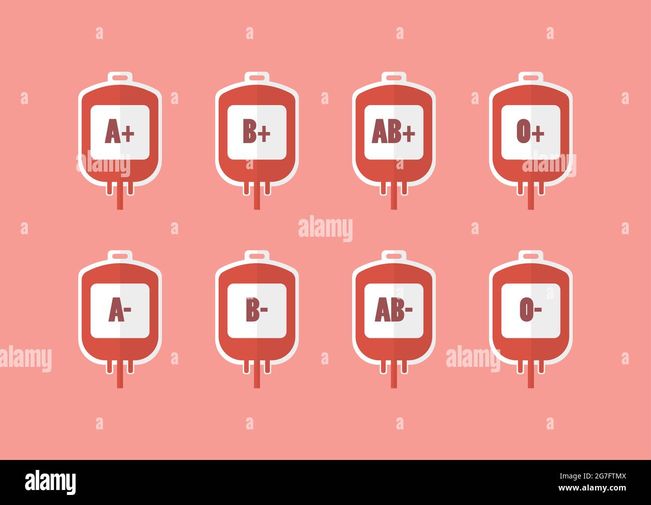Blutbeutel mit Vektor-Illustration für Bluttypen. Vektorgrafik im flachen Stil Stock Vektor