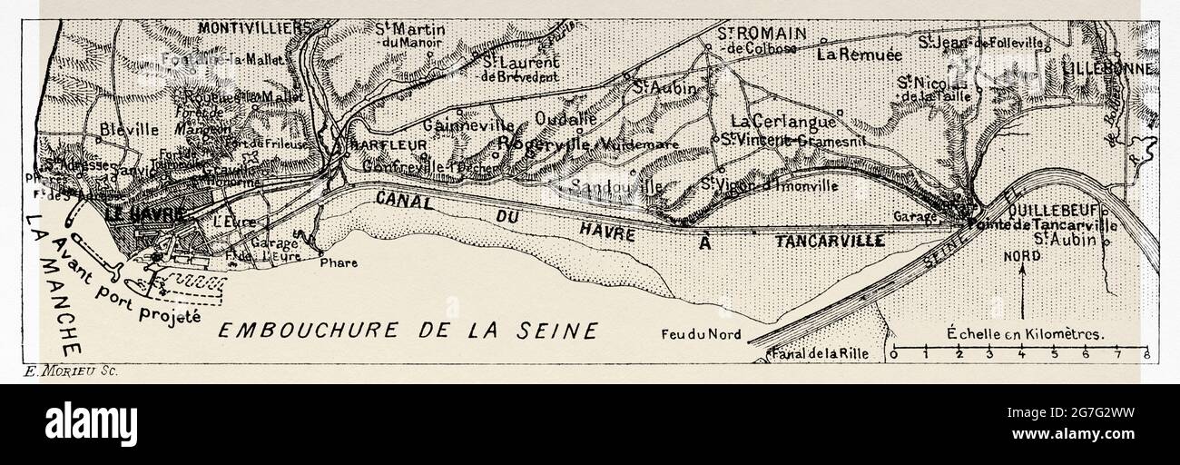 Tancarville Canal, Seine Maritime. Frankreich. Europa. Alte, gravierte Illustration aus dem 19. Jahrhundert von La Nature 1888 Stockfoto