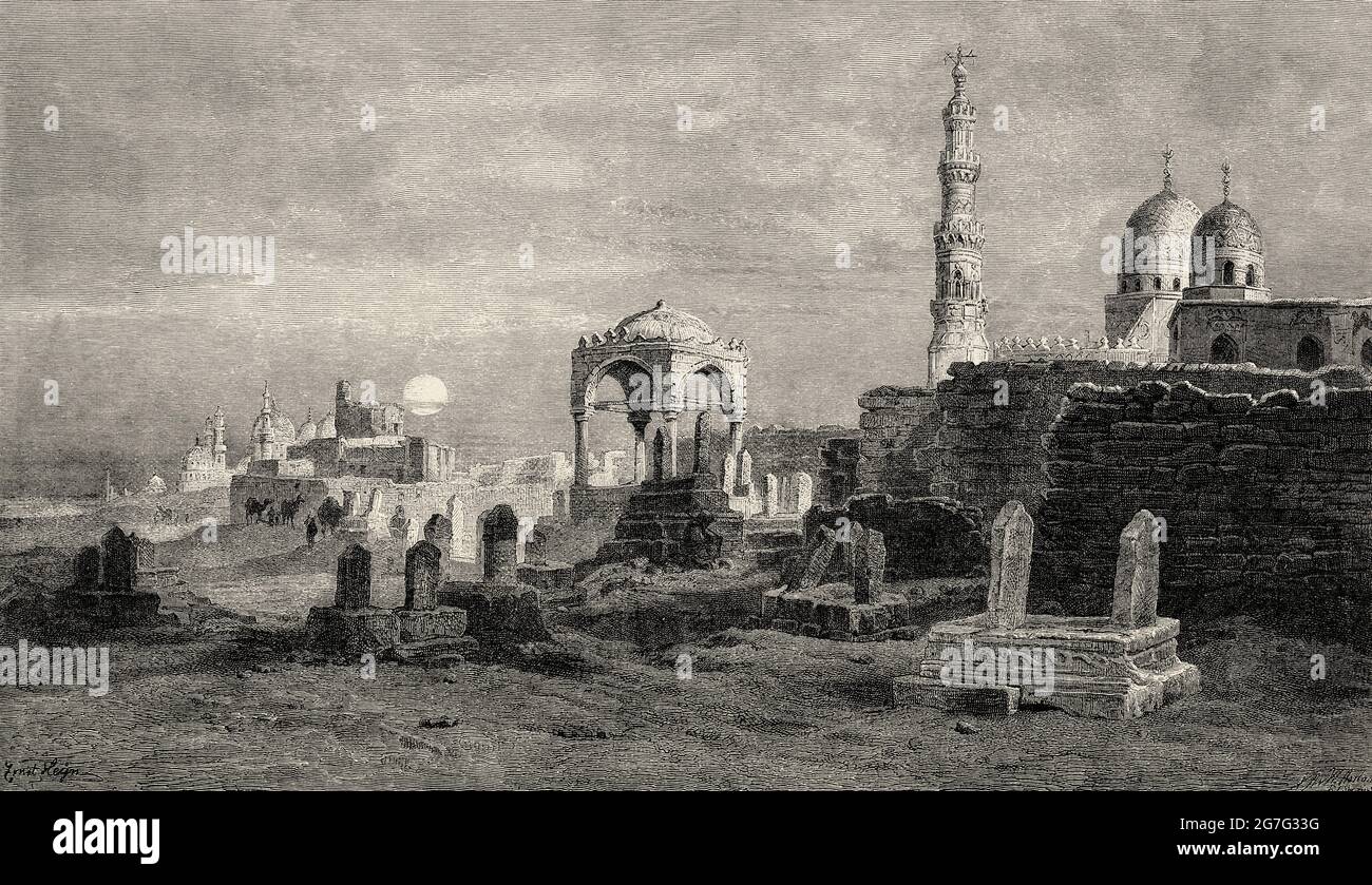 Die Gräber der Kalifen, Stadt der Toten, Kairo. Ägypten, Nordafrika. Alte Illustration aus dem 19. Jahrhundert von El Mundo Ilustrado 1880 Stockfoto