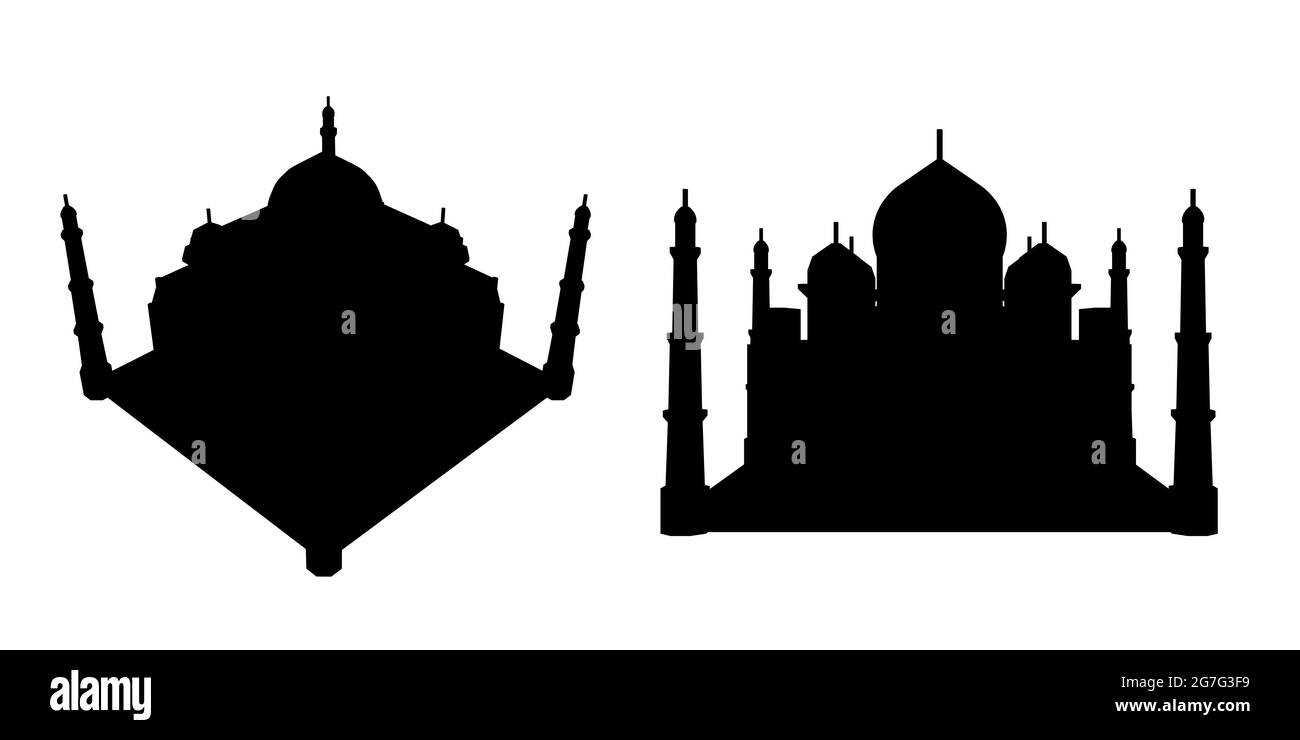 Silhouette von Taj Mahal isoliert auf weißem Hintergrund. Vektorgrafik. Stock Vektor