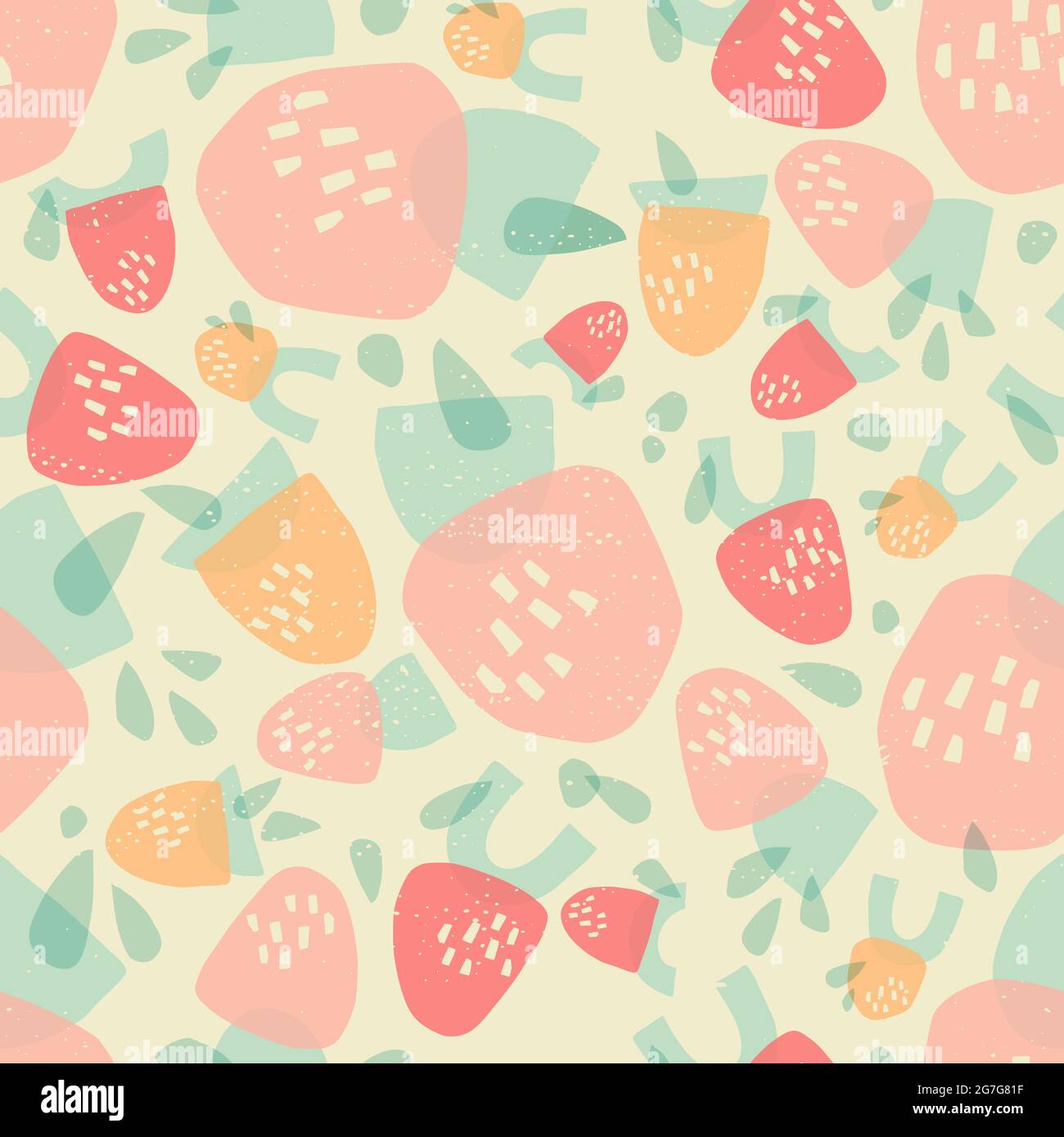 Erdbeeren aus geometrischen Formen. Vintage Sommer Nahtloses Muster in Pastellfarben. Stock Vektor