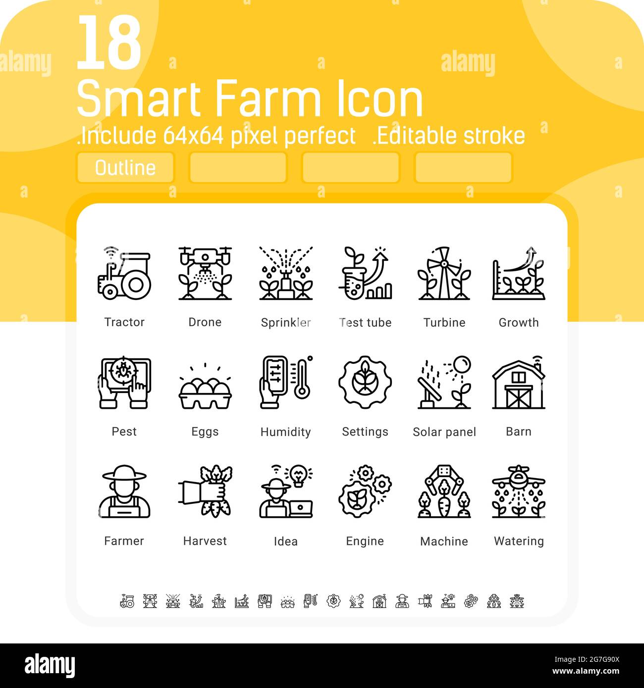 Vektorgrafik Smart Farm Symbol auf weißem Hintergrund isoliert gesetzt. Illustration skizzieren Symbole der Technologie Landwirtschaft, Innovation Farmer Management-Konzept Stock Vektor