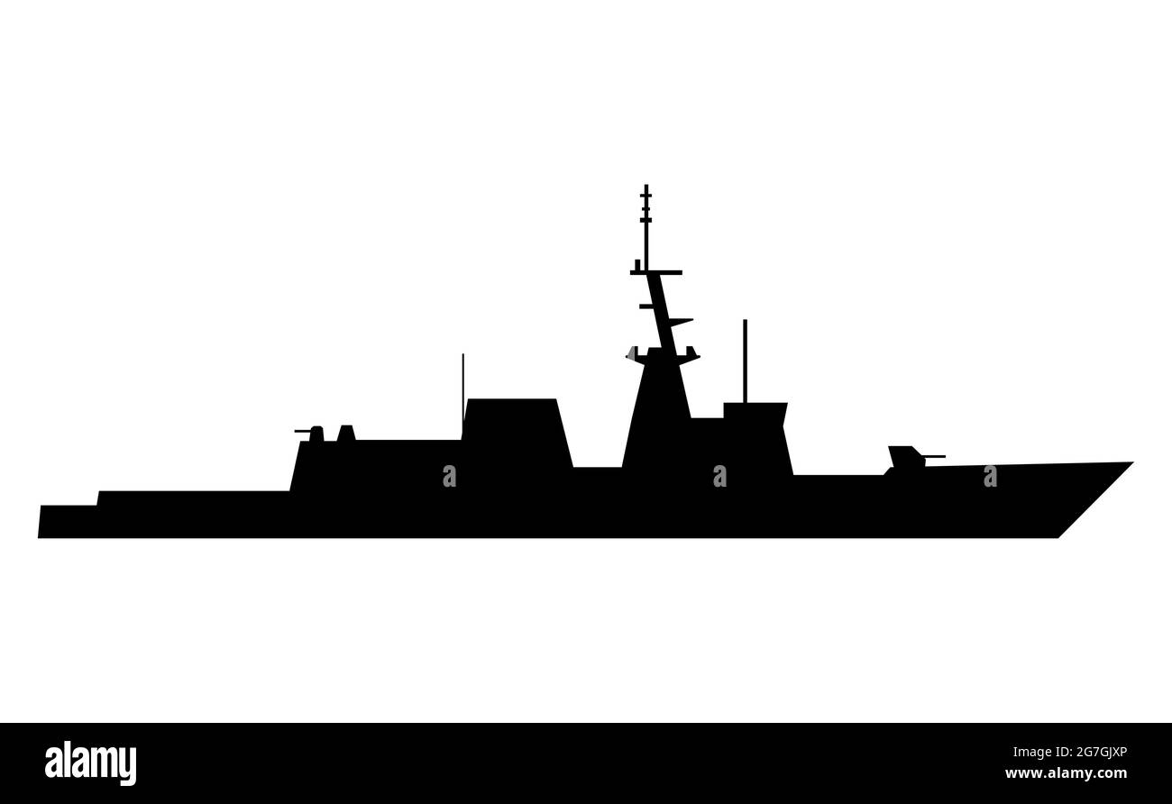Silhouette eines großen Kriegsschiffes auf weißem Hintergrund. eps10. Stock Vektor