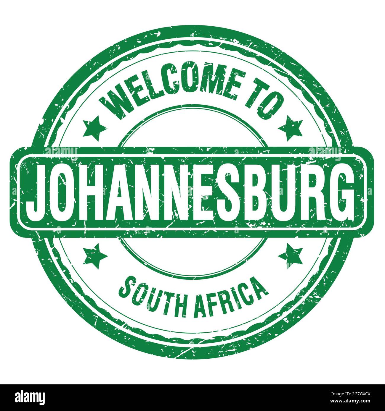WILLKOMMEN IN JOHANNESBURG - SÜDAFRIKA, Worte auf grünem grungy Stempel geschrieben Stockfoto
