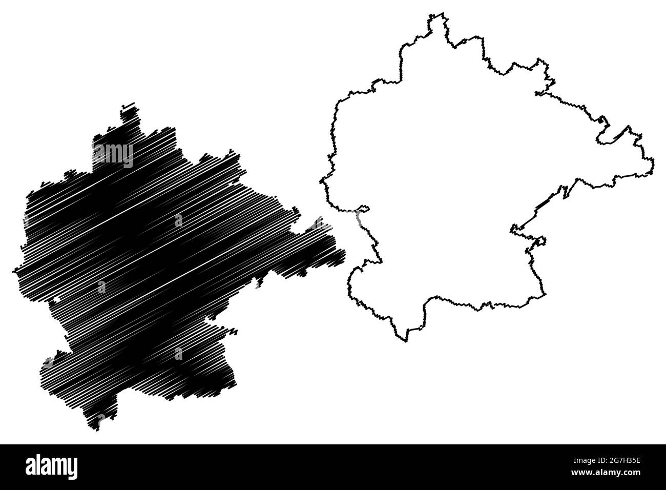 Landkreis Kitzingen (Bundesrepublik Deutschland, Landkreis Unterfranken, Freistaat Bayern) Kartenvektordarstellung, Scribble-Skizze Kitzi Stock Vektor