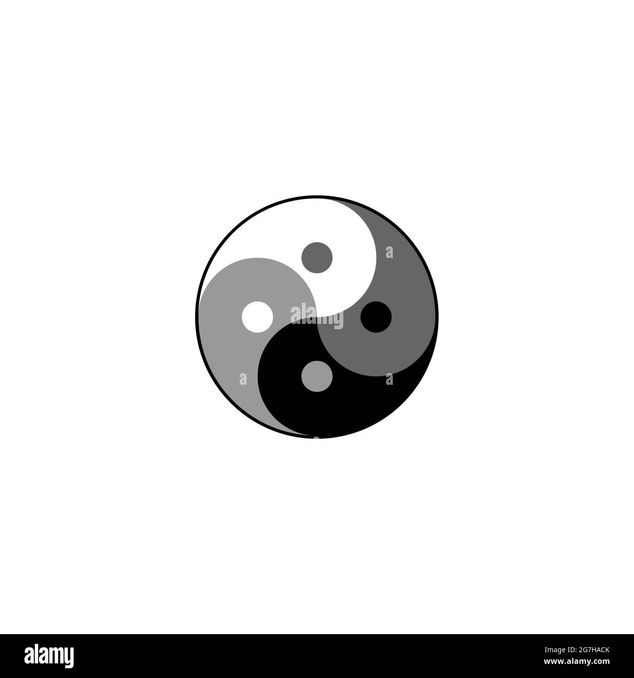 Symbol der dynamischen Umwandlung des Taoismus Yin und Yang auf weißem Hintergrund isoliert Stockfoto
