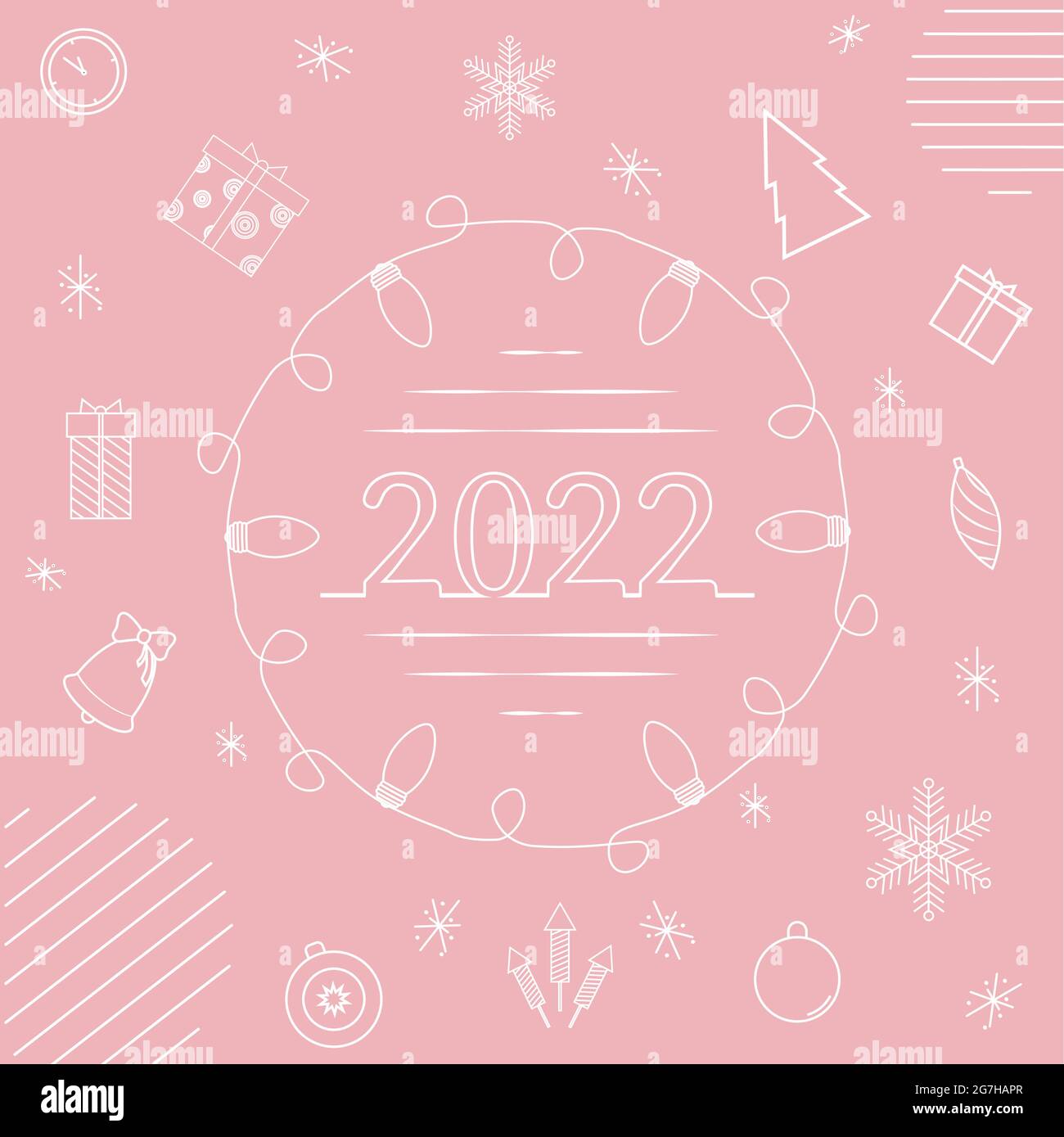 Grußkarte mit rosa Hintergrund und Weihnachtsgirlande Stock Vektor