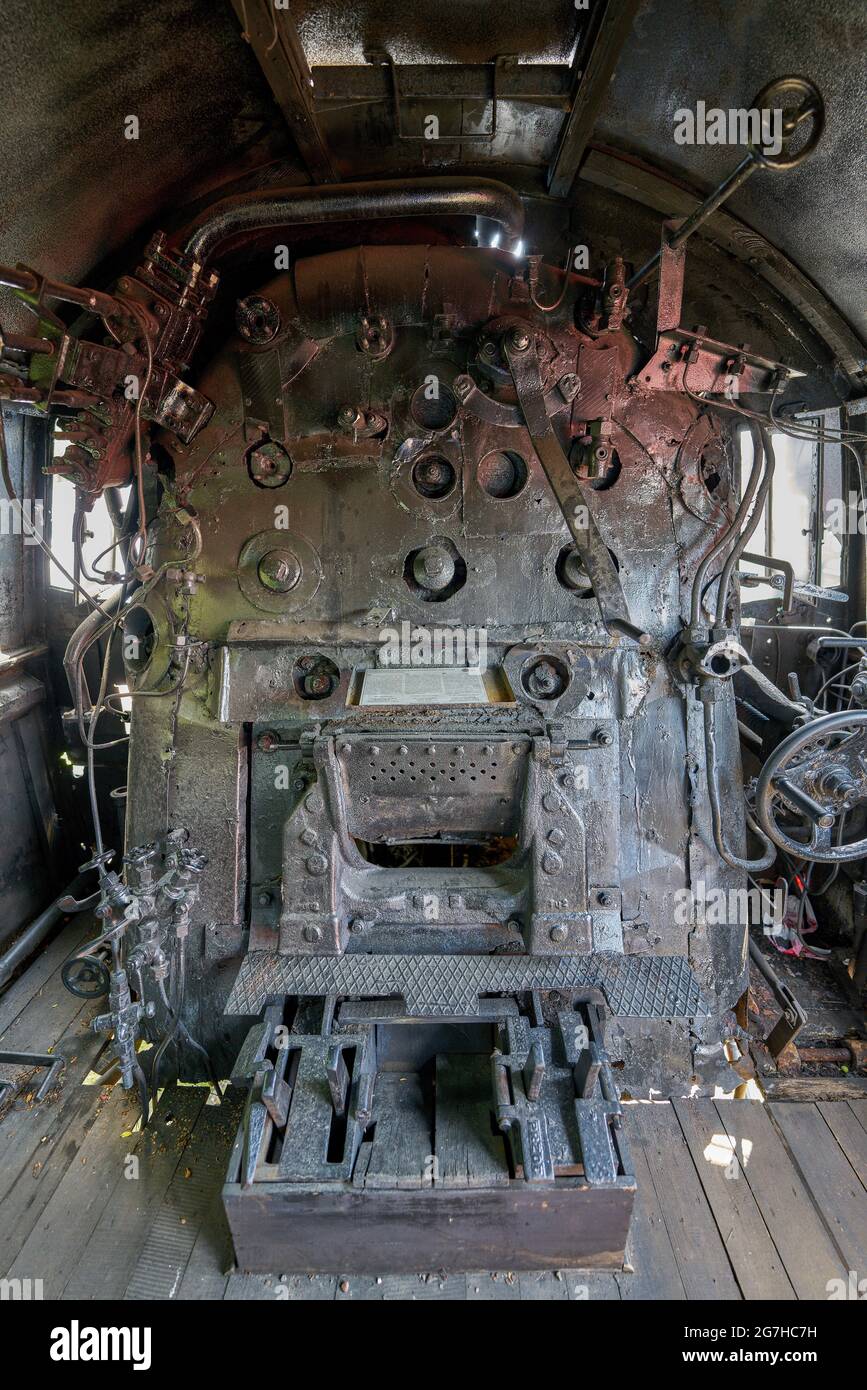 Alte Dampflokomotive TY2 Cockpit Jaworzyna Slaska Depot Niederschlesien Polen Kriegslokomotive Stockfoto