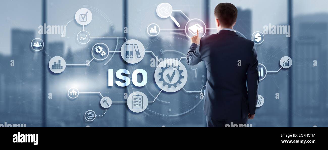 ISO-Zertifizierungskonzept Standard Qualitätskontrolle. Internationaler Informationssicherheitsstandard. Stockfoto