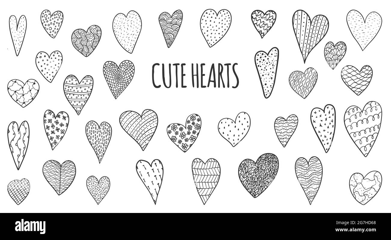 Sammlung Set von handgezeichneten niedlichen Herzen isoliert auf weißem Hintergrund Stock Vektor