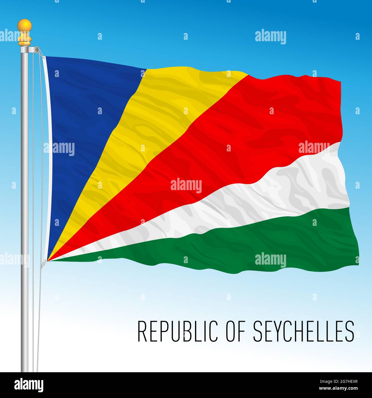 Seycelles offizielle Nationalflagge, afrikanisches Land, Vektorgrafik Stock Vektor