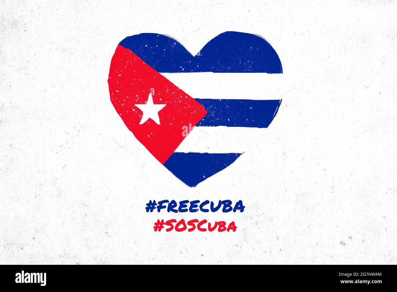 Free Cuba, SOS Cuba, gezeichnetes Herz auf einer strukturierten Oberfläche mit der kubanischen Flagge. Proteste in Kuba gegen die Regierung, die für Freiheit und Demokratie kämpft Stockfoto