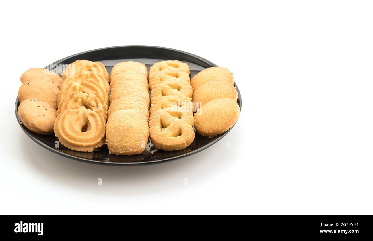 Butter Cookies auf weißem Hintergrund Stockfoto