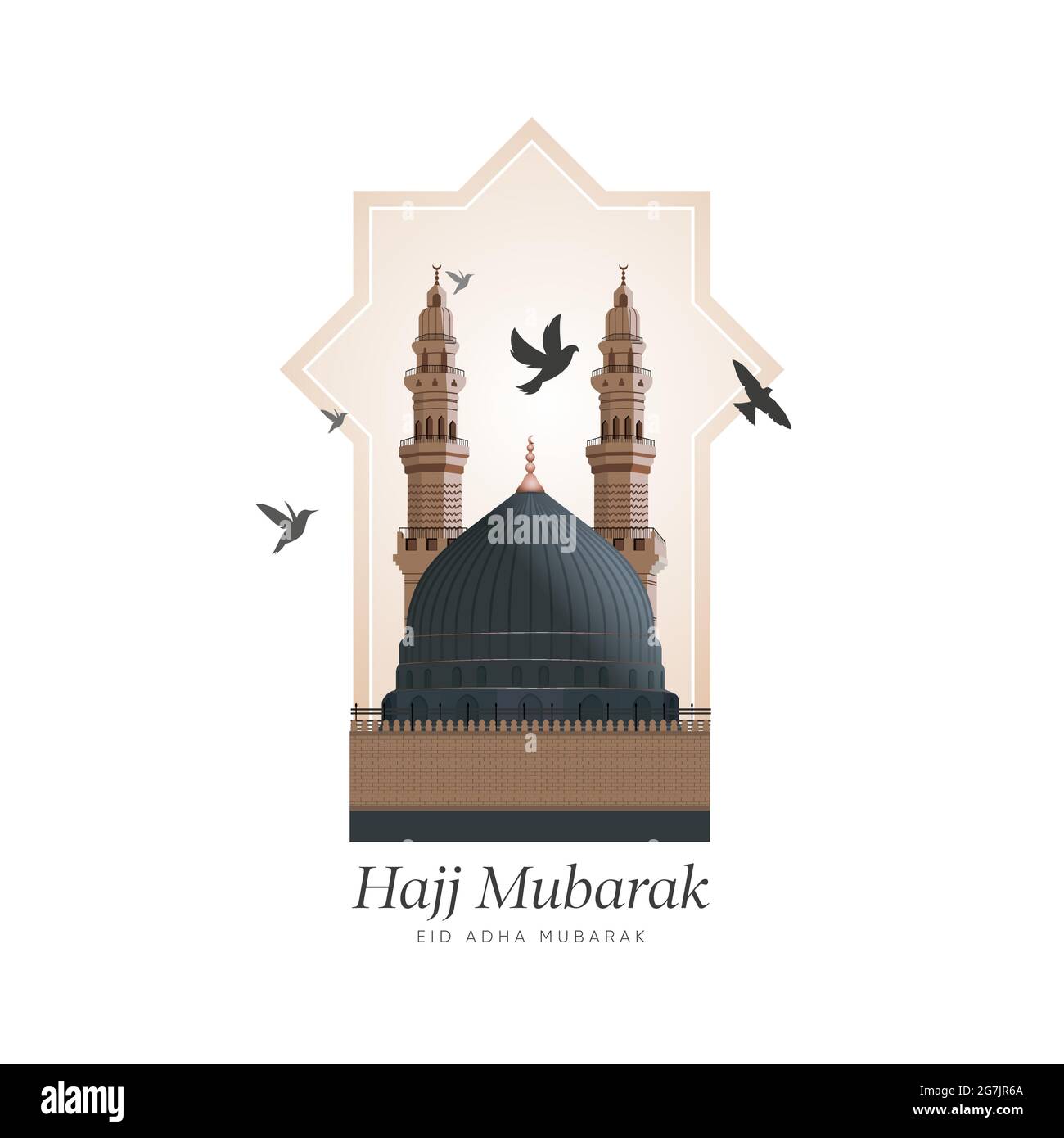 Kaaba-Vektor und Minarette zum islamischen Formdesign für Hadsch und Eid Adha Mubarak Stock Vektor