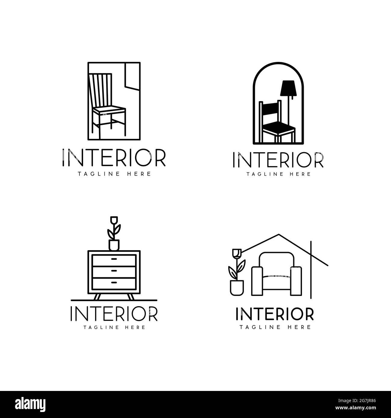 Logo-Design für die Innenausstattung und Möbel im Monoline-Stil am Set Stock Vektor