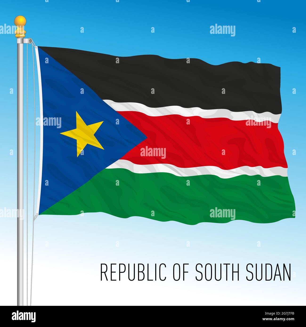 Südsudan offizielle Nationalflagge, afrikanisches Land, Vektorgrafik Stock Vektor