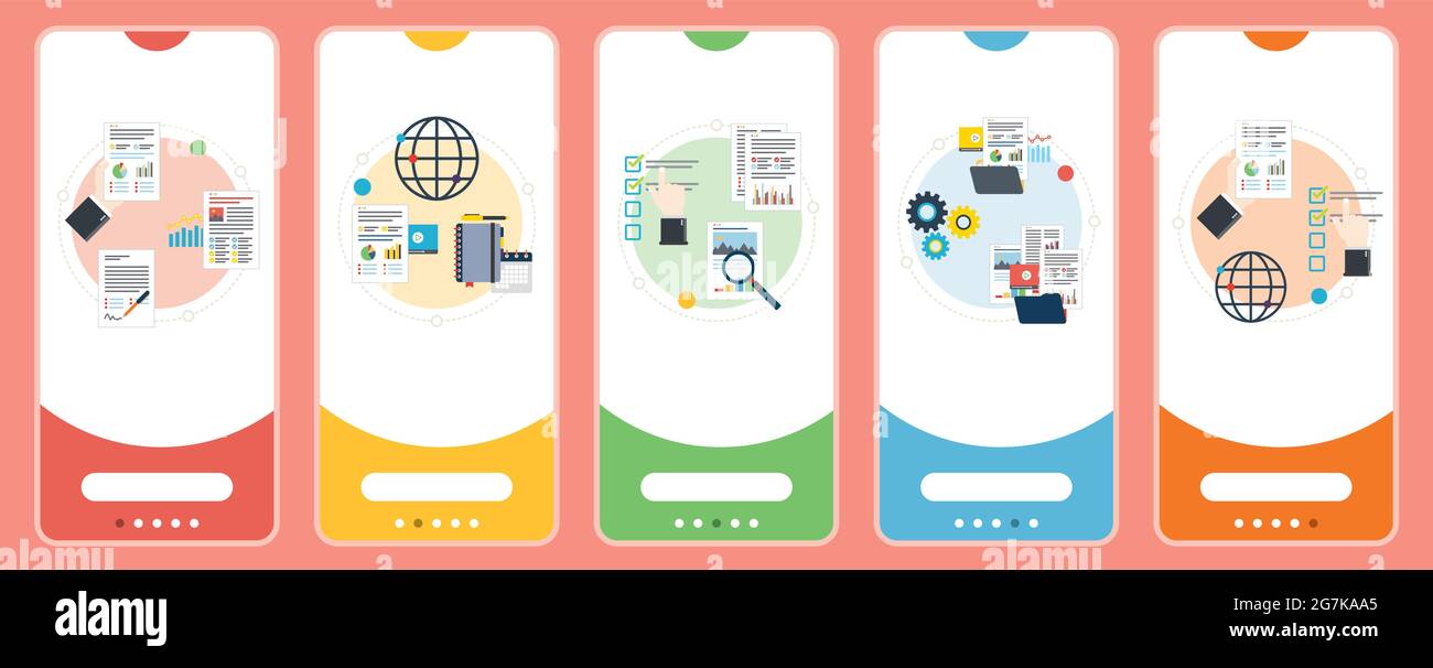 Symbole für Unternehmen, Papierkram, Verwaltung, Berichte und Organisation. Konzepte der geschäftlichen Unterlagen, Management-Bericht, Papierkram Organisation, Datei Organ Stock Vektor