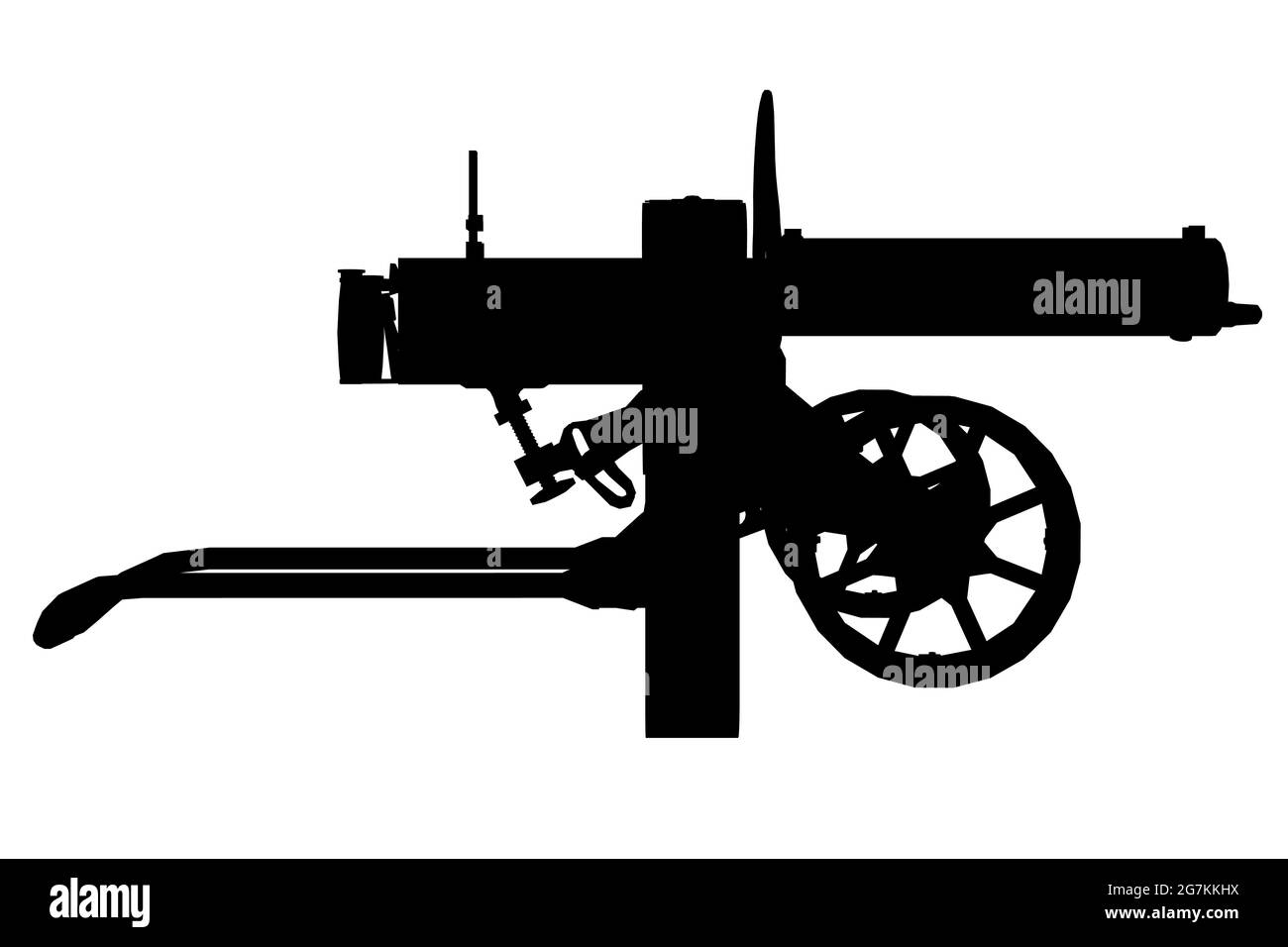 Silhouette eines alten Maxim Maschinengewehr isoliert auf einem weißen Hintergrund. Seitenansicht. Vektorgrafik. Stock Vektor