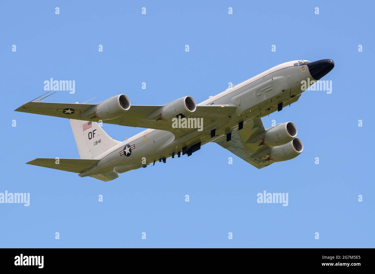 Boeing RC-135V Rivet Joint USAF Airborne SIGINT-Plattform. Systeme erkennen, identifizieren und geolozieren Signale im gesamten elektromagnetischen Spektrum Stockfoto