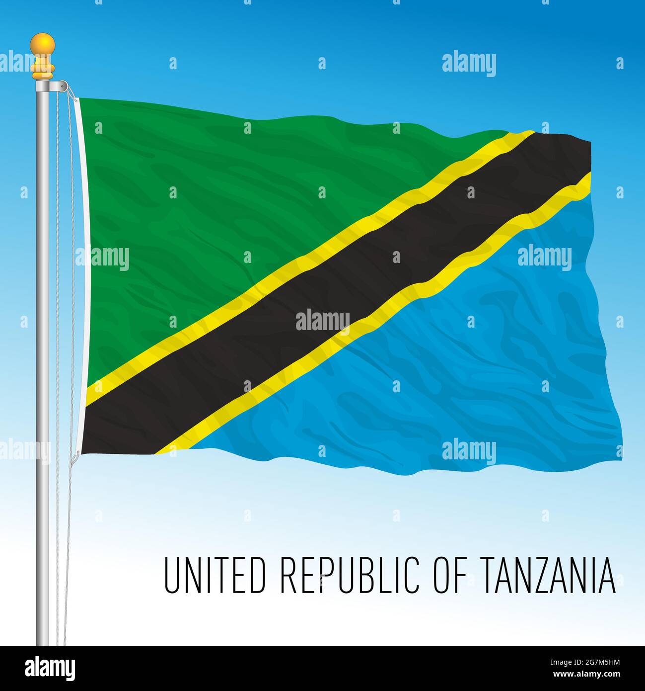 Offizielle Nationalflagge Tansanias, afrikanisches Land, Vektorgrafik Stock Vektor