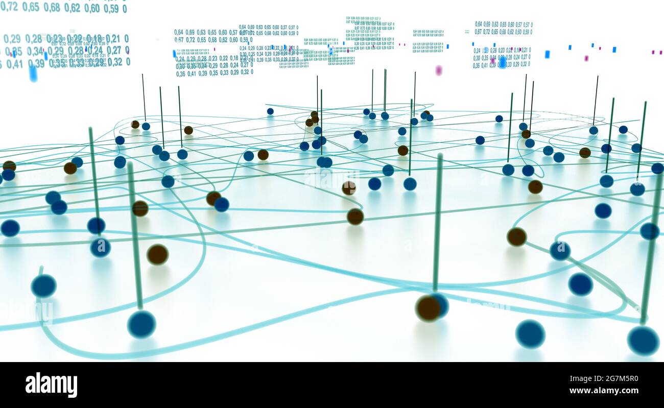 Datenstruktur und Informationstools für die Vernetzung von Unternehmen.Datenvolumenanalyse und Informatik-Industrie.3d-Illustration. Stockfoto
