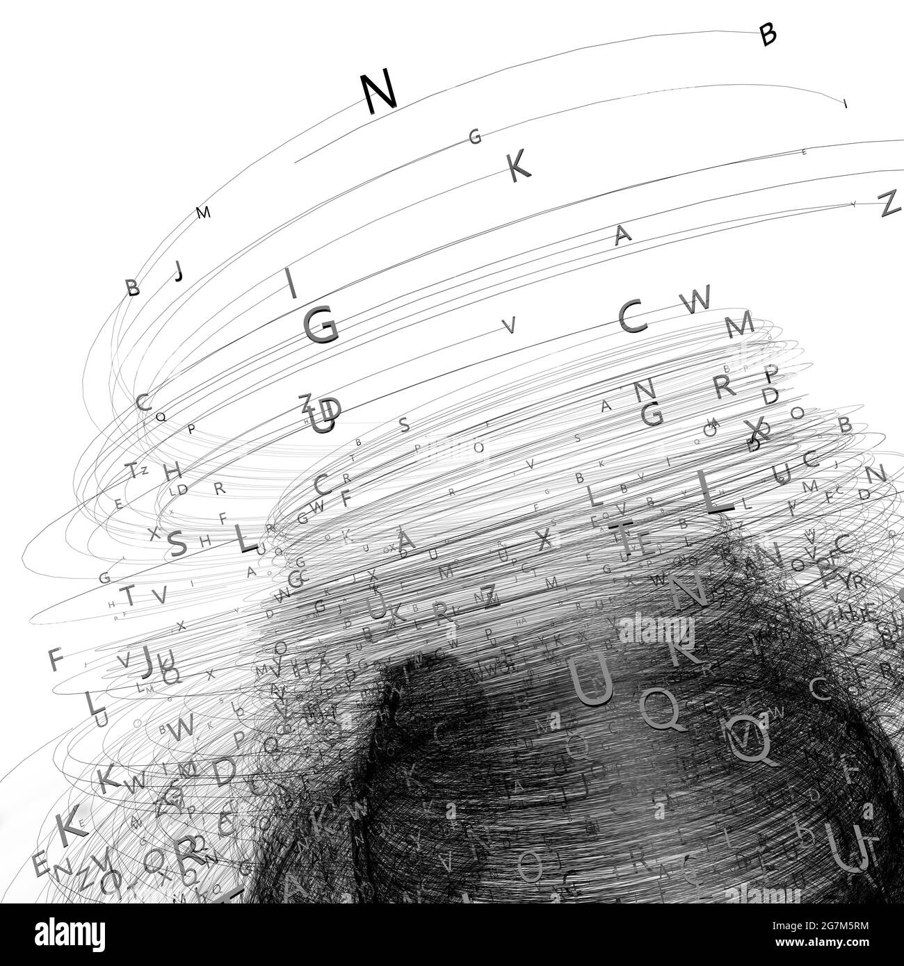 3d Illustration.Konzept des kreativen Schreibens und der Literatur.die Macht der Worte und der Sprache.Abstraktes Design mit Buchstaben Hintergrund. Stockfoto