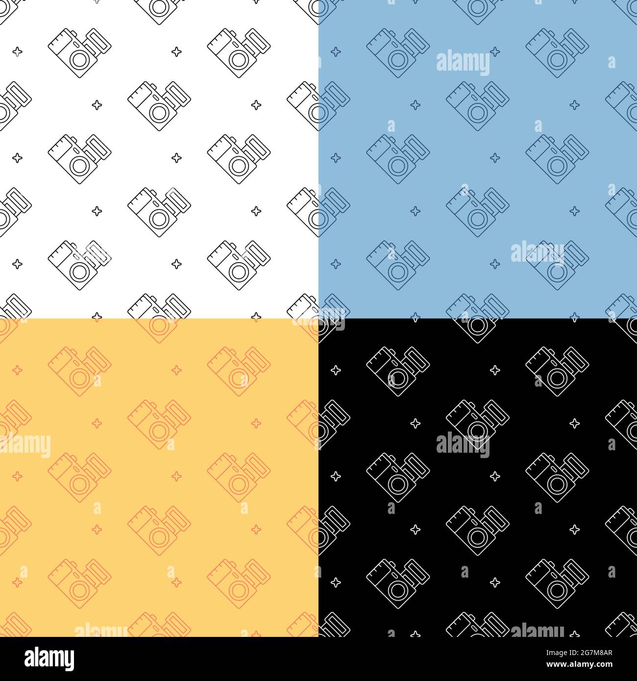 Satz von nahtlosen Mustern mit Fotokamera. Ornament für Dekoration und Druck auf Stoff. Designelement. Vektor Stock Vektor
