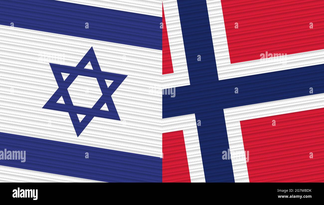 Norwegen und Israel zwei Half Flags zusammen Stofftextur Illustration Stockfoto
