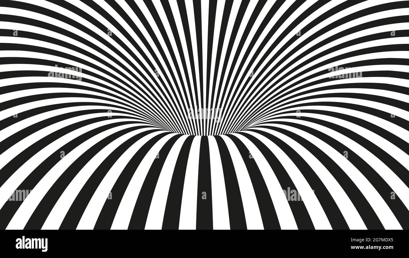 Abstrakter Hypnotischer Wurmlochtunnel. Optische Schwarzweiß-Illusion. Vektorgrafik Stock Vektor