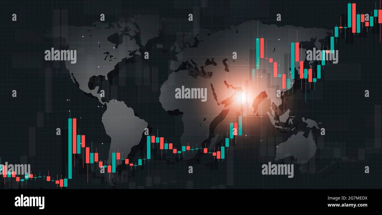 Business Technology Finanzen Börse Marktdiagramm. Weltkarte oben Hintergrund Stockfoto