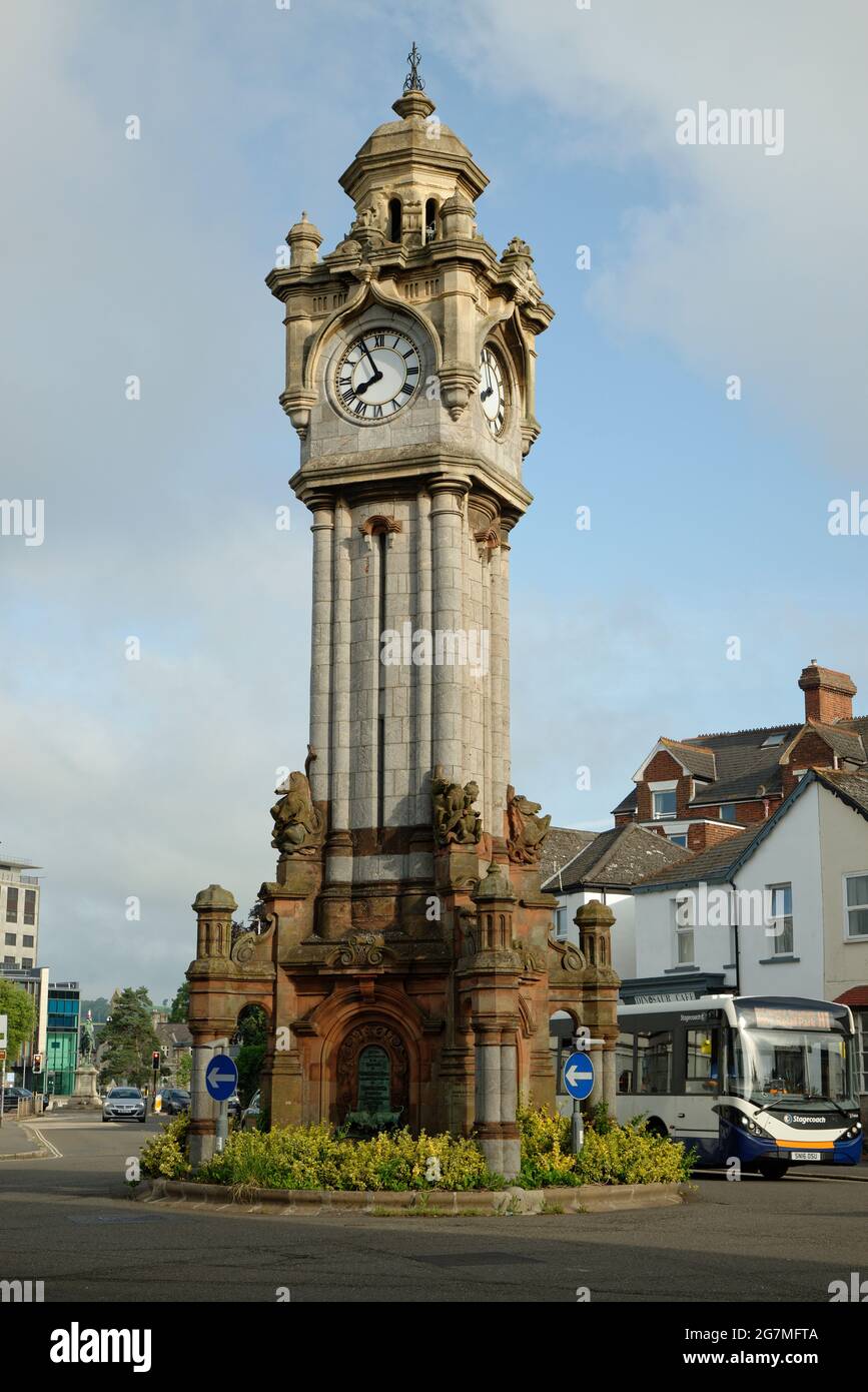 Der Uhrenturm liegt etwas außerhalb des Stadtzentrums von Exeter in der Grafschaft Devon, England Stockfoto