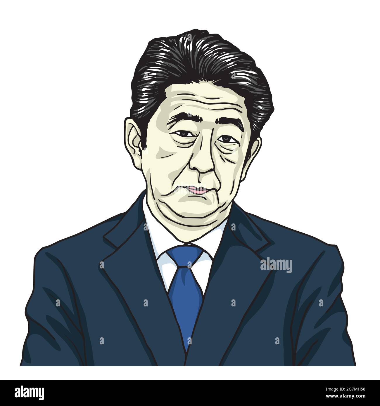 Shinzo Abe, der Premierminister von Japan. Cartoon Karikatur Vektor Illustration Porträt Zeichnung Stock Vektor