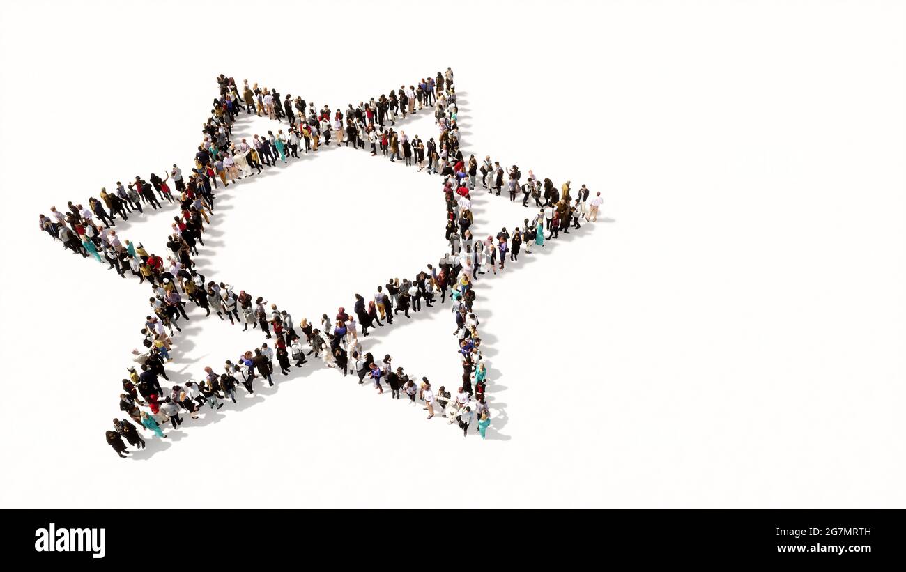 Konzept oder konzeptuelle große Sammlung von Menschen bilden das Bild des religiösen hebräischen Stern von David. Eine 3d-Illustration Metapher für das Judentum Stockfoto