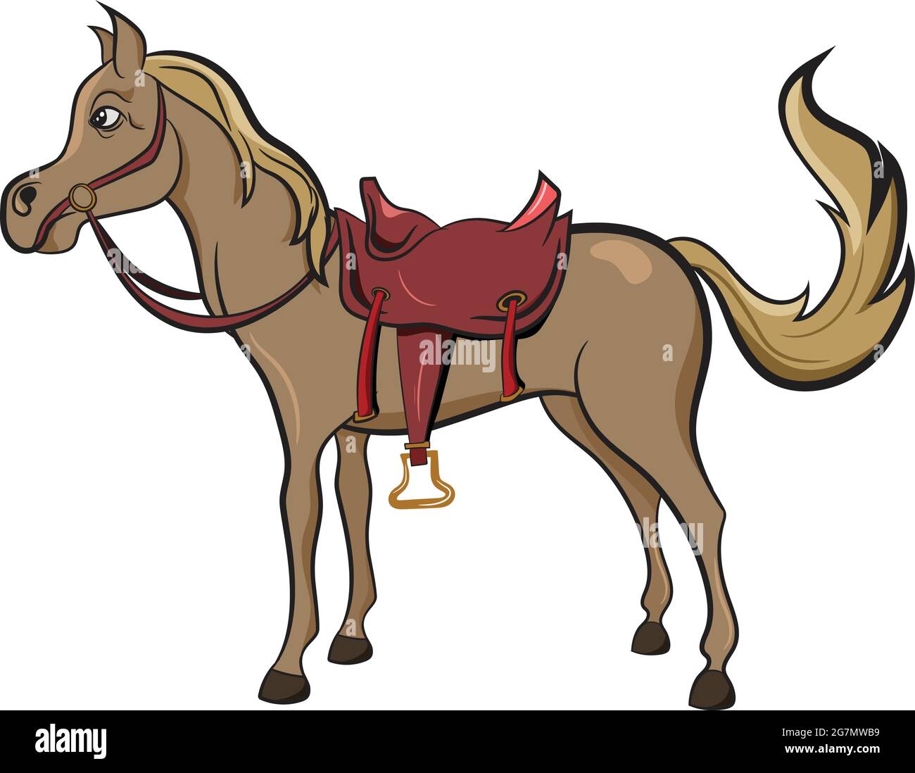 Niedliches Pferd aus dem wilden Westen mit Sattel. Entzückender Charakter für Kinder Buch. Grafische Elemente im „Wild West Texas Country“-Design. Stock Vektor