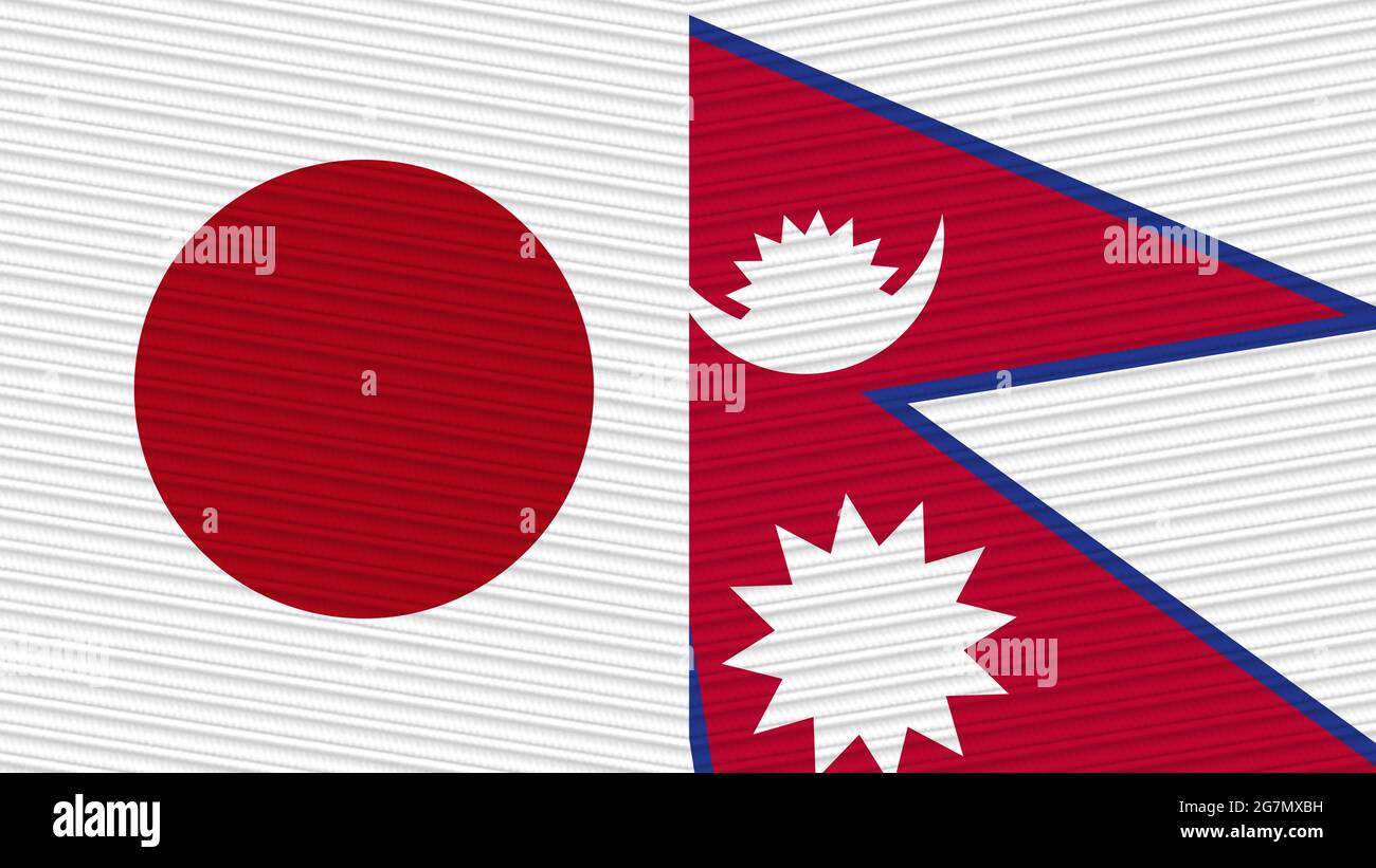 Niederlande und Japan zwei Half Flags zusammen Stofftextur Illustration Stockfoto