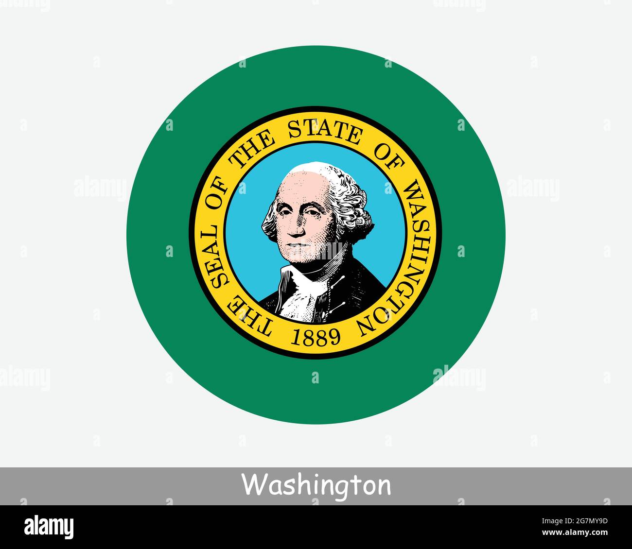 Washington Round Circle Flagge. Symbol für kreisförmige Schaltfläche „WA USA State“. Washington Vereinigte Staaten von Amerika Staatsflagge. Der Evergreen State EPS-Vektor Stock Vektor