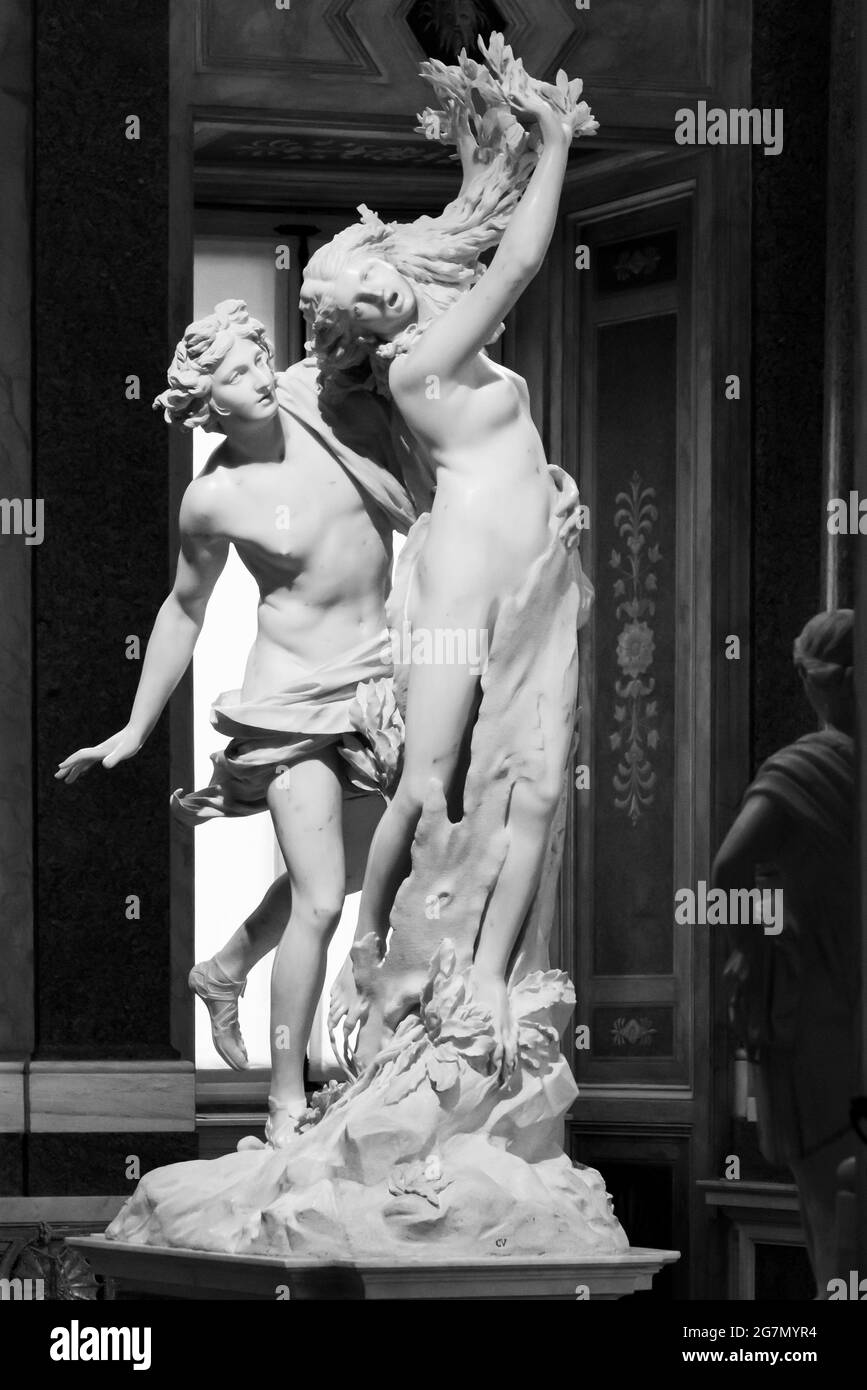 Schwarz-Weiß-Foto von Berninis Skulptur, die Apollo und Daphne´s Stockfoto
