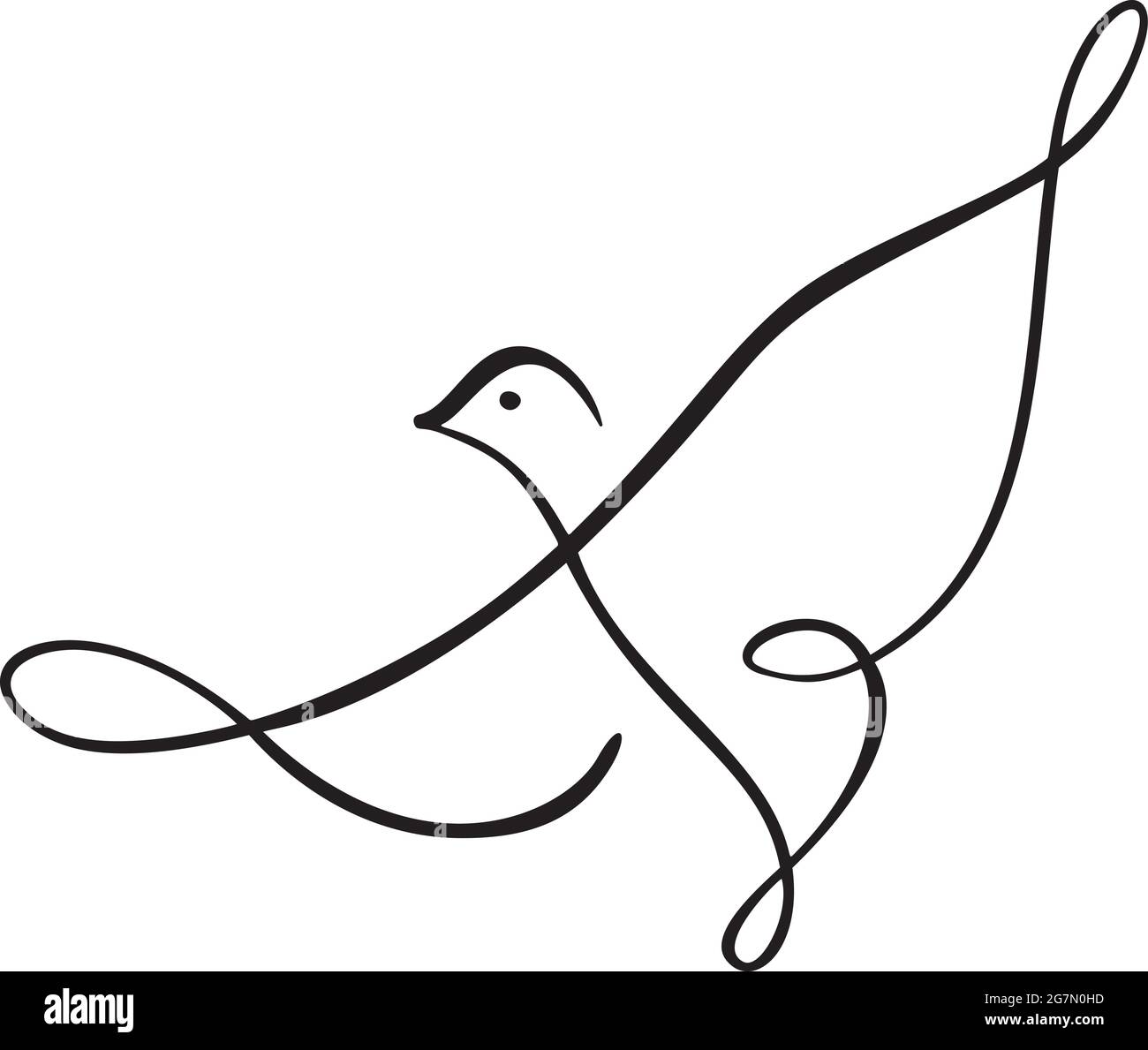 Kontinuierlich eine Linie Zeichnung Vogel. Logo der fliegenden Taube. Schwarz-Weiß-Vektorgrafik. Konzept für Logo, Karte, Banner, Poster, Flyer Stock Vektor