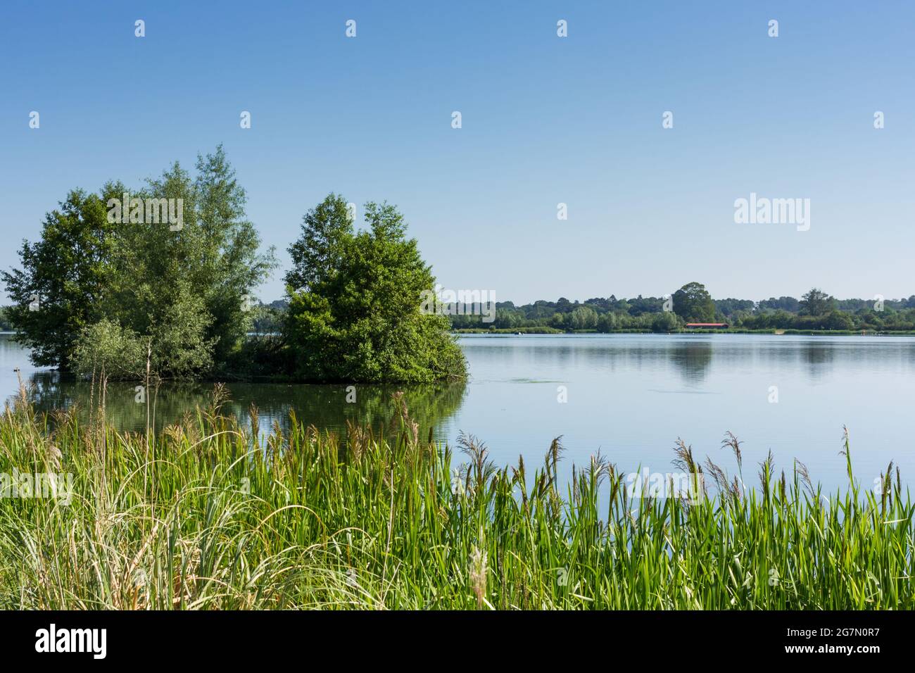 Blick auf den Longham Lake bei Bournemouth in Dorset, England Stockfoto