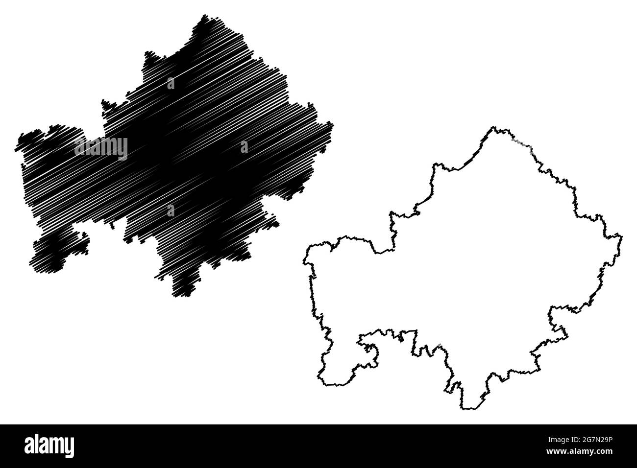 Unterfranken (Bundesrepublik Deutschland, Verwaltungseinheit, Region Freistaat Bayern) Kartenvektordarstellung, Scribble-Skizze Unterer Fr. Stock Vektor