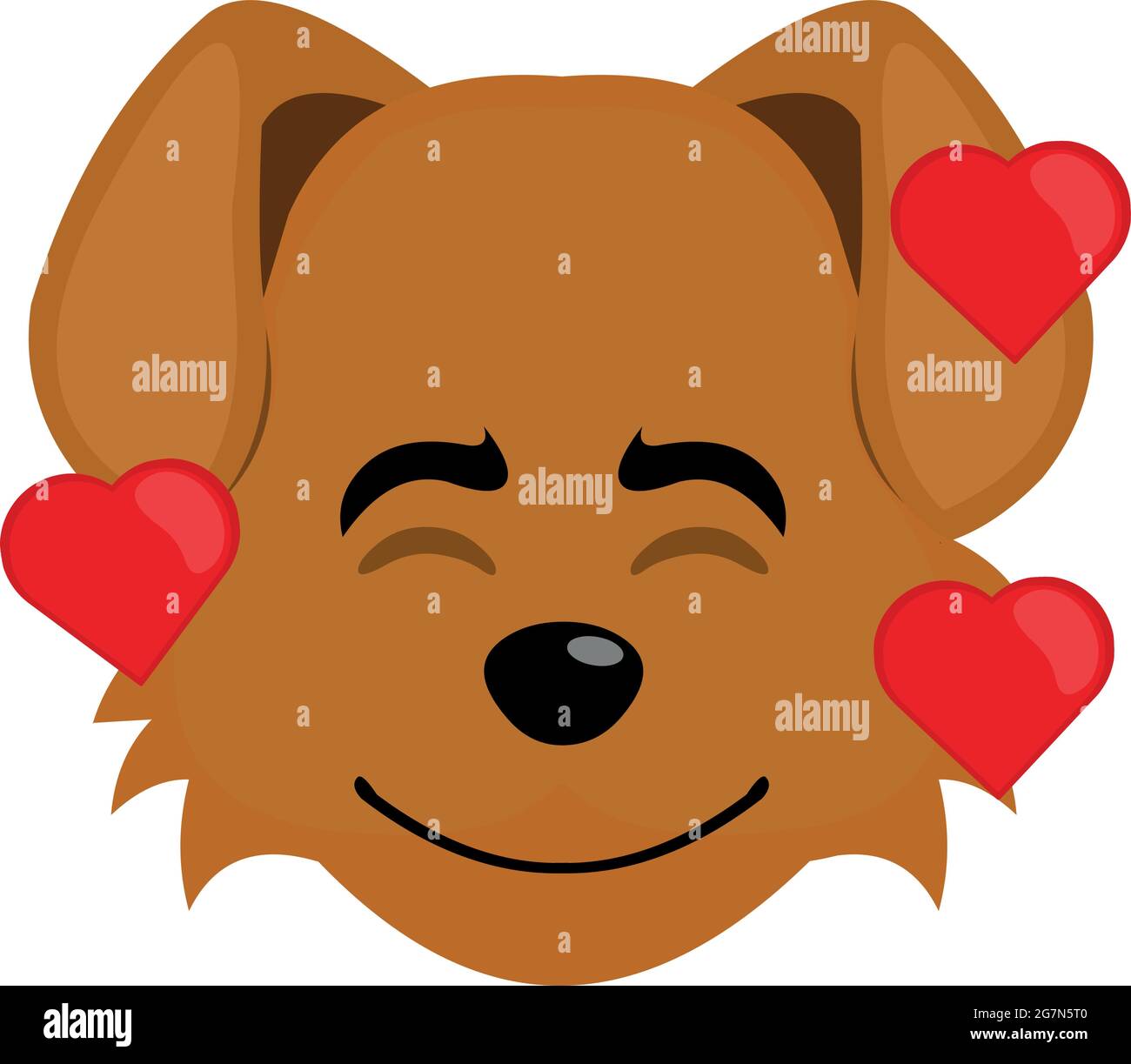Vektor-Emoticon Illustration eines Cartoon-Hundes Gesicht von Herzen umgeben Stock Vektor
