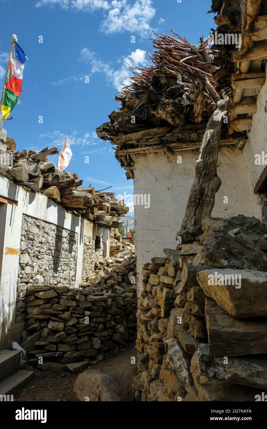 Blick auf das Dorf Nako in Himachal Pradesh, Indien. Stockfoto